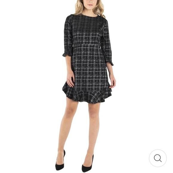 ⏰Nanette Lepore size 4 black & silver ruffle dress - Picture 1 of 16